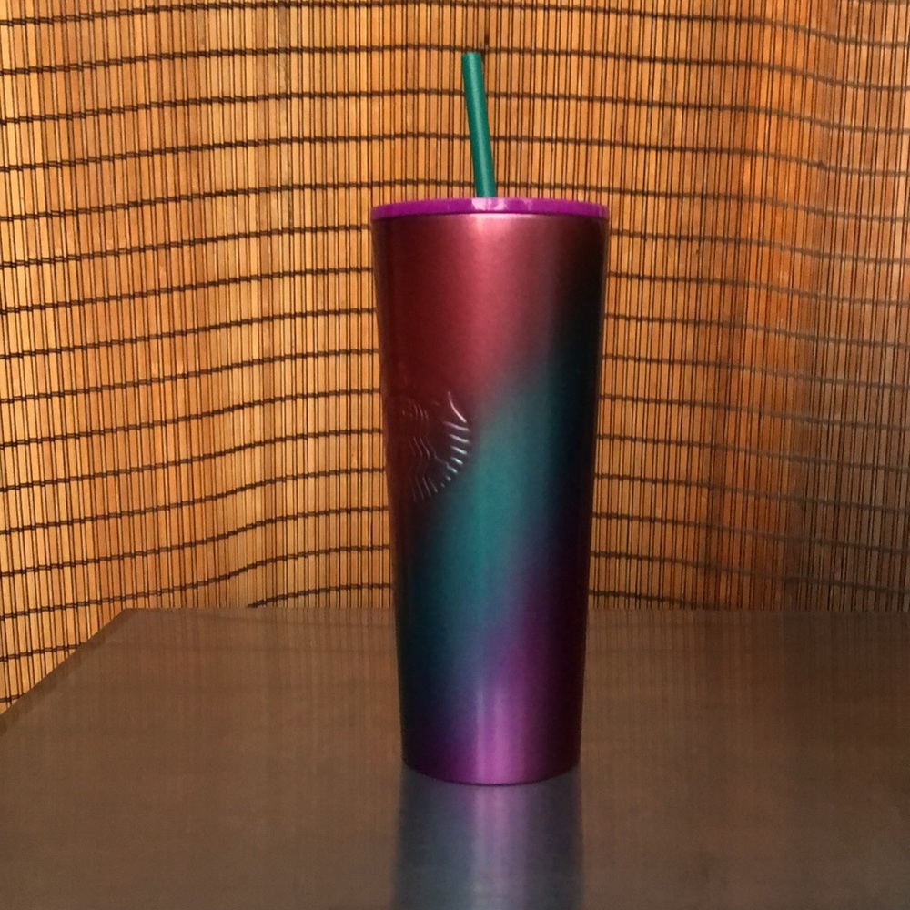 NEW STARBUCKS Steel Ombre Rainbow Swirl Design Collectors Venti 24oz Cold Cup - Picture 7 of 9